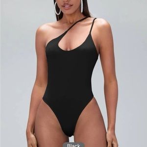 One Shoulder Cut Out Black Bodysuit